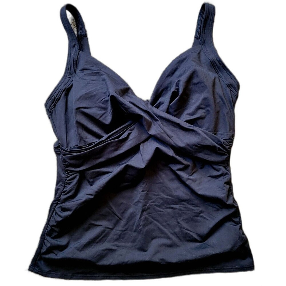 Lands' End Swim Top Black 14 DD Wrap Front Tankini (L) Solid Lined S115